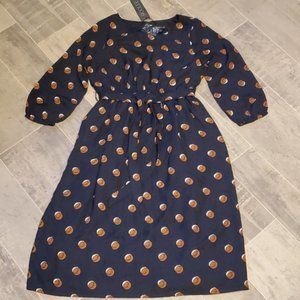 Roolee Navy Rust Polkadot Dress M